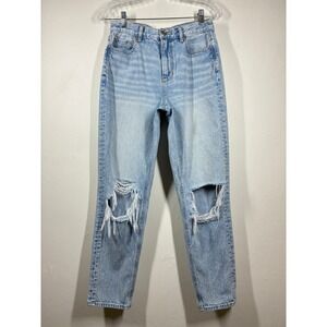 American Eagle Distressed Mom Jeans 4 Light Wash Distressed Ripped Grunge 90s